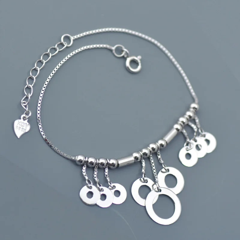 925 Silver Tassel Disc Chain Anklet