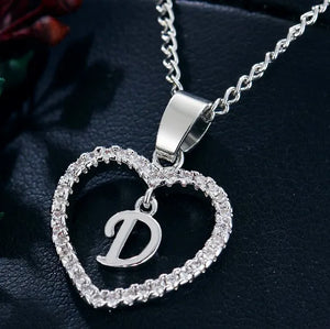 Initials Heart Pendant Necklace Zircon Love Girls First Letter Jewelry