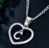 Initials Heart Pendant Necklace Zircon Love Girls First Letter Jewelry