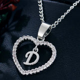 Initials Heart Pendant Necklace Zircon Love Girls First Letter Jewelry