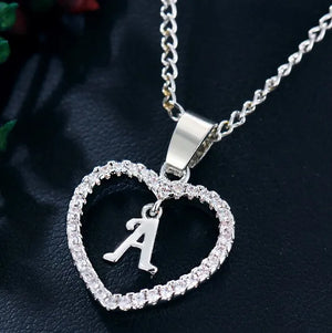 Initials Heart Pendant Necklace Zircon Love Girls First Letter Jewelry