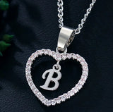 Initials Heart Pendant Necklace Zircon Love Girls First Letter Jewelry