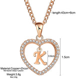 Initials Heart Pendant Necklace Zircon Love Girls First Letter Jewelry