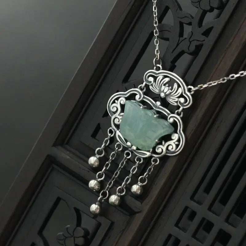 Vintage Distressed Silver Lock Pendant with Necklace