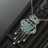 Vintage Distressed Silver Lock Pendant with Necklace