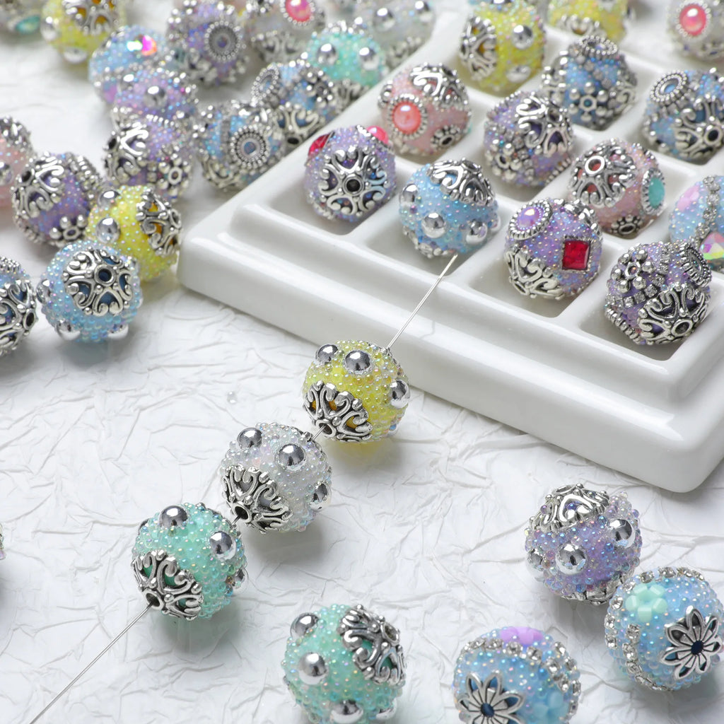 Silver Metal Crystal Diamonds Nepal Beads For Jewelry Making