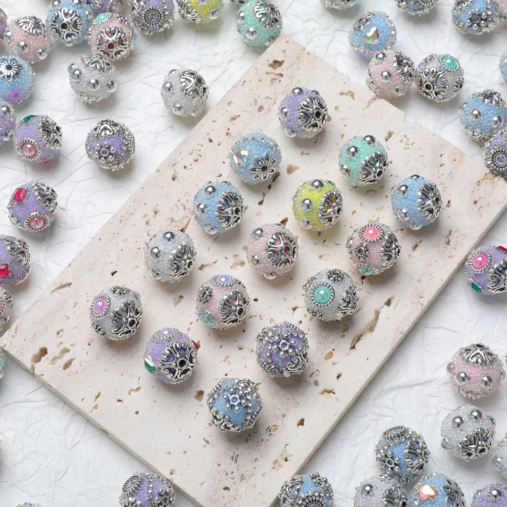 Silver Metal Crystal Diamonds Nepal Beads For Jewelry Making