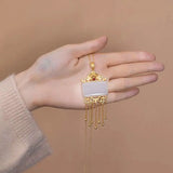 Silver Hetian Jade Tassel Necklace Sand Craft Charm Women's Jewelry