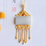 Silver Hetian Jade Tassel Necklace Sand Craft Charm Women's Jewelry