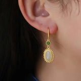 Silver Natural Hetian Jade Earrings Chinese Retro Charm Women's Jewelry