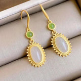 Silver Natural Hetian Jade Earrings Chinese Retro Charm Women's Jewelry