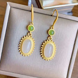 Silver Natural Hetian Jade Earrings Chinese Retro Charm Women's Jewelry