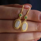 Silver Natural Hetian Jade Earrings Chinese Retro Charm Women's Jewelry