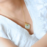 Silver Hetian Jade Square Pendant Necklace