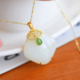 Silver Hetian Jade Square Pendant Necklace