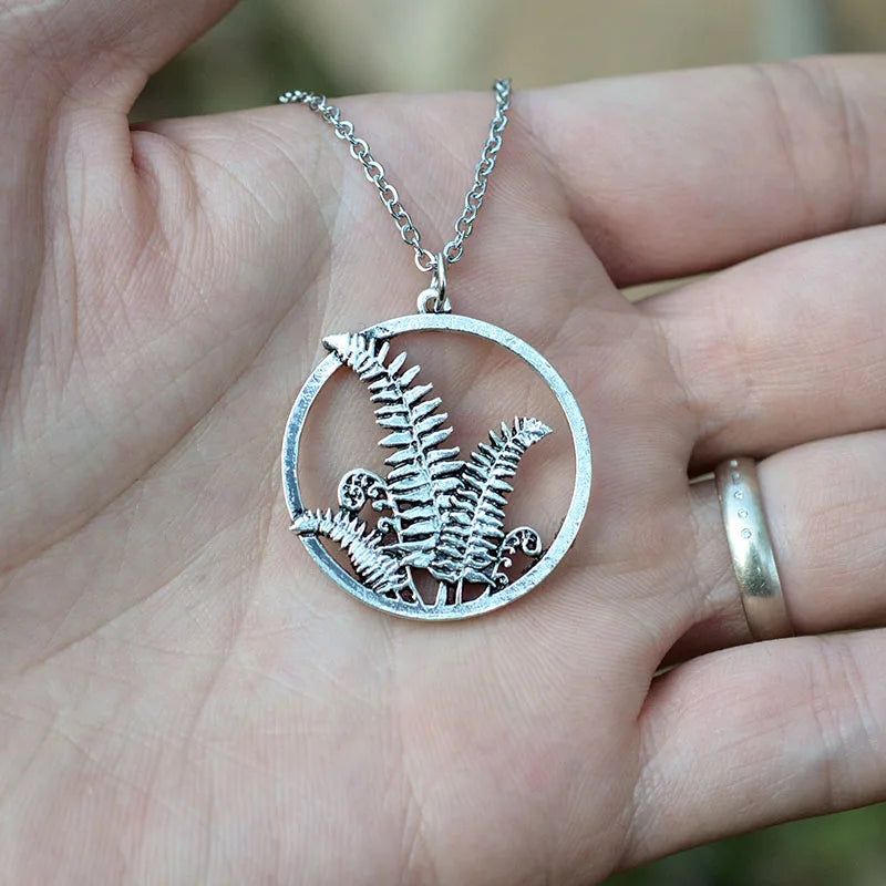 Silver Natural Tree Forest Necklace Luck Grass Pendant For Women Charm Jewelry