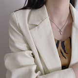 Retro Cross Necklace for Women Silver Light Clavicle Chain Jewelry