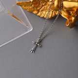 Retro Cross Necklace for Women Silver Light Clavicle Chain Jewelry