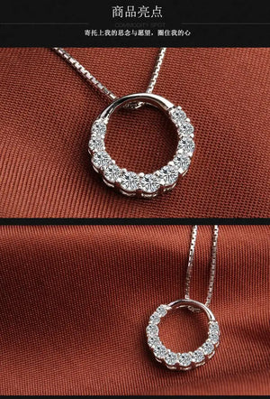 Zircon Crystal Circle 925 Sterling Silver Pendant Necklace for Women
