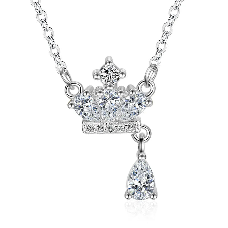Crown Zircon 925 Sterling Silver Necklace for Women