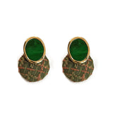 Silver Needle Fabric Green Circle Earrings Hong Kong Style Retro Ear Studs