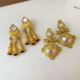 Silver Needle Middle Ancient Pearl Flower Tassel Earrings