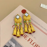 Silver Needle Middle Ancient Pearl Flower Tassel Earrings