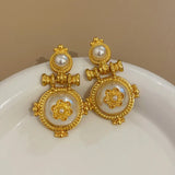 Silver Needle Middle Ancient Pearl Flower Tassel Earrings