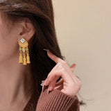 Silver Needle Middle Ancient Pearl Flower Tassel Earrings