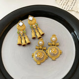 Silver Needle Middle Ancient Pearl Flower Tassel Earrings