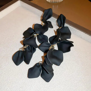 Silver Needle Rose Petal Tassel Earrings Exaggerated Europe & US Long E