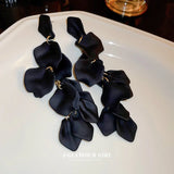 Silver Needle Rose Petal Tassel Earrings Exaggerated Europe & US Long E