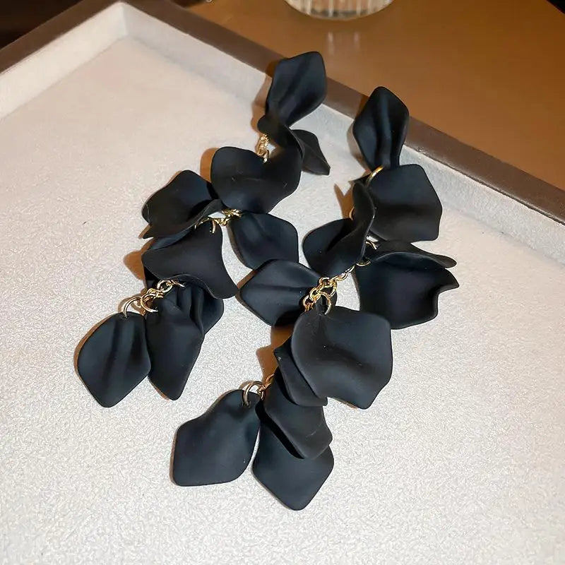 Silver Needle Rose Petal Tassel Earrings Exaggerated Europe & US Long E