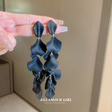 Silver Needle Rose Petal Tassel Earrings Exaggerated Europe & US Long E