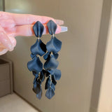 Silver Needle Rose Petal Tassel Earrings Exaggerated Europe & US Long E