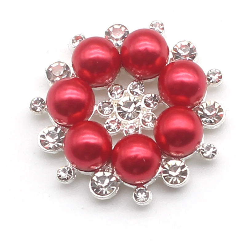 10Pcs 27mm Pearl Flower Buttons Rhinestone Crystal Decoration Accessories