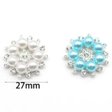 10Pcs 27mm Pearl Flower Buttons Rhinestone Crystal Decoration Accessories