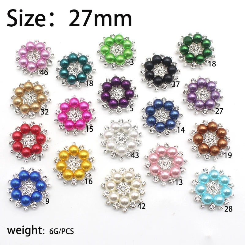 10Pcs 27mm Pearl Flower Buttons Rhinestone Crystal Decoration Accessories