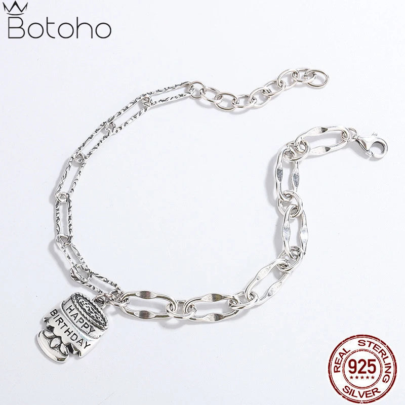 Silver Paper Clip Bracelet 925 Sterling Silver Chain Retro Ins Letter Bracelet