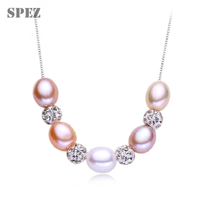 Sterling Silver Pearl Pendant Necklace 7-8mm Freshwater Pearls for Women