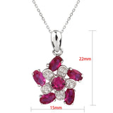925 Sterling Silver Pendant Necklace Flower Windmill Red CZ 18inch Chain