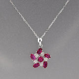 925 Sterling Silver Pendant Necklace Flower Windmill Red CZ 18inch Chain