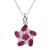 925 Sterling Silver Pendant Necklace Flower Windmill Red CZ 18inch Chain