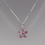 925 Sterling Silver Pendant Necklace Flower Windmill Red CZ 18inch Chain