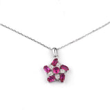 925 Sterling Silver Pendant Necklace Flower Windmill Red CZ 18inch Chain