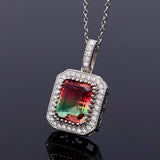 Purple Multicolor Zircon Pendant Necklace Rectangular 10 * 12MM Party Gift