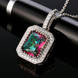 Purple Multicolor Zircon Pendant Necklace Rectangular 10 * 12MM Party Gift