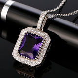 Purple Multicolor Zircon Pendant Necklace Rectangular 10 * 12MM Party Gift