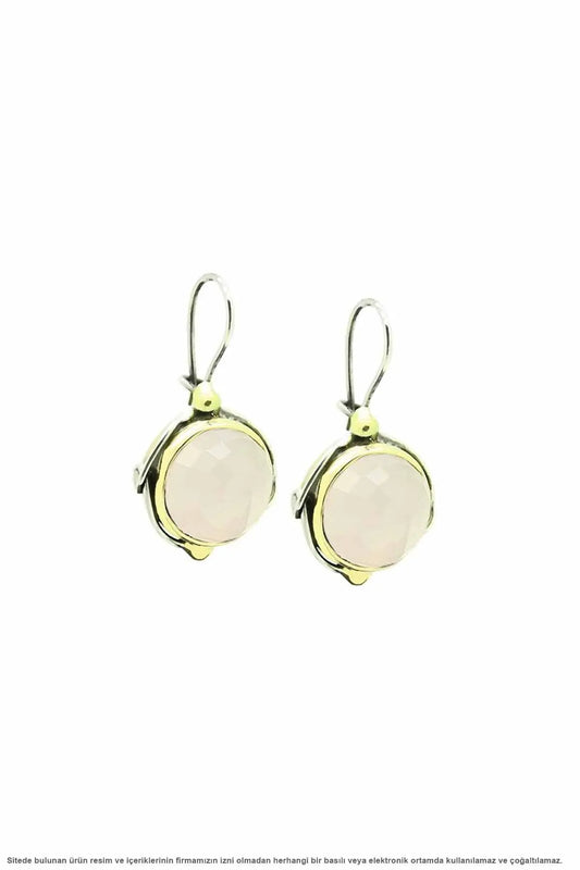 Silver Pink Quartz Stone Earrings