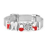 Silver Plated Mesh Bracelet Santa Claus Charm Beads Christmas Gift
